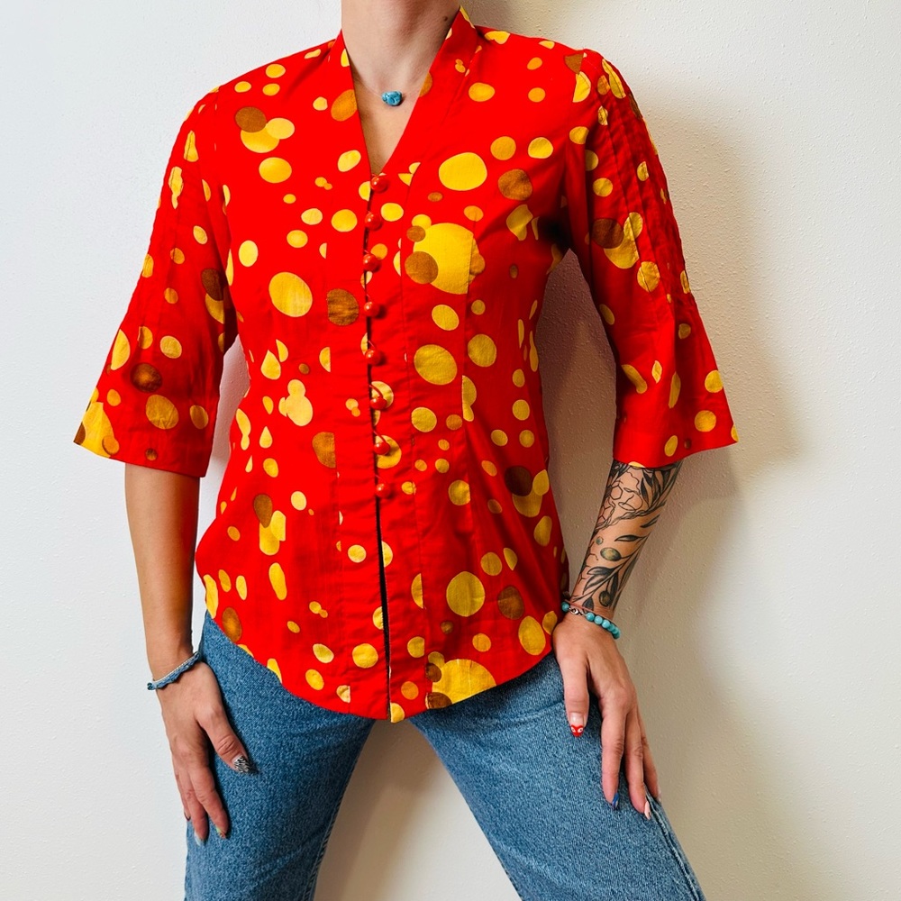 Vintage polka dot red button down shirt